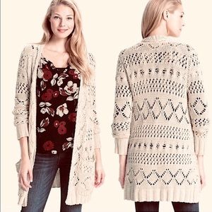 LUCKY BRAND Cream Crochet Open Cardigan Sweater  Sz small​